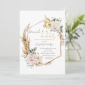 Boho Pampas Bloemen Brunch & Mousserende Wijn Brui Kaart (Staand voorkant)