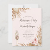Boho Pampas Bloemen, Champagne Glass Pensioen Kaart (Voorkant)