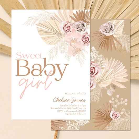 Boho pampas bloemenmeisje baby shower kaart