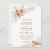 Boho Pampas Bloemrijke Elegante Chic QR Code Trouw Kaart (Voorkant)