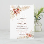 Boho Pampas Bloemrijke Elegante Chic QR Code Trouw Kaart (Staand voorkant)