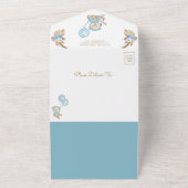 Boho Pampas Blue Floral Teddy Bear Baby shower All In One Uitnodiging (Buitenkant)