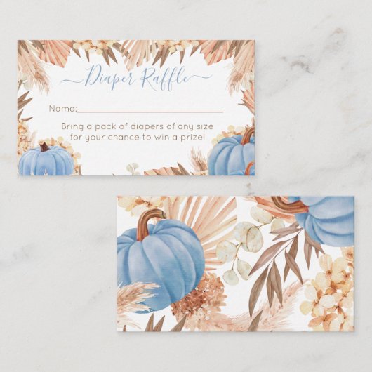 Boho Pampas Blue Pumpkin diaper raffle Informatiekaartje (Voorkant / Achterkant)