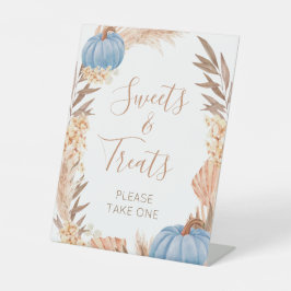 Boho Pampas blue Pumpkin Sweets & Treats Reclamebord Met Voetstuk