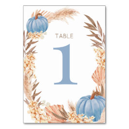 Boho Pampas blue Pumpkin Table number Kaart