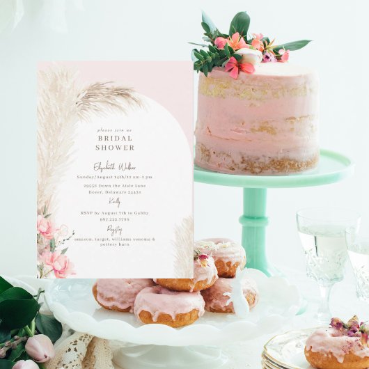 Boho Pampas Blush Bruiloftsfeest Kaart