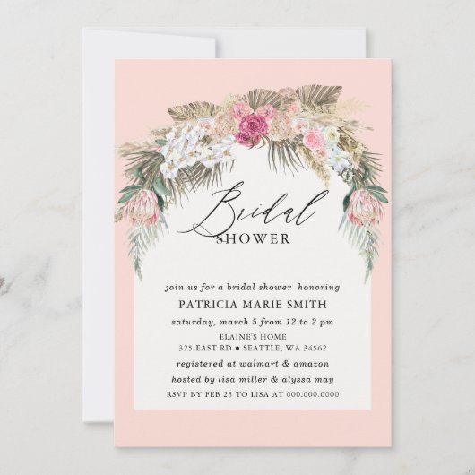 Boho Pampas Blush Floral Vrijgezellenfeest Kaart (Voorkant)