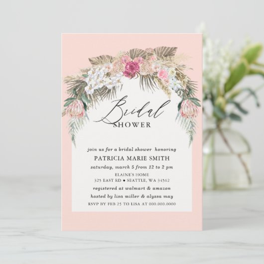 Boho Pampas Blush Floral Vrijgezellenfeest Kaart (Staand voorkant)