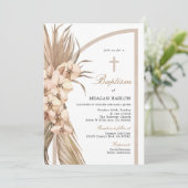 Boho Pampas Bohemian Baptism Celebration Kaart (Staand voorkant)