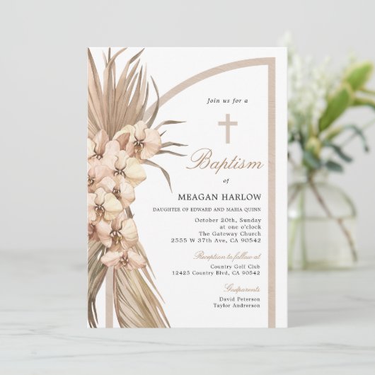 Boho Pampas Bohemian Baptism Celebration Kaart (Staand voorkant)