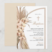 Boho Pampas Bohemian Baptism Celebration Kaart (Voorkant / Achterkant)