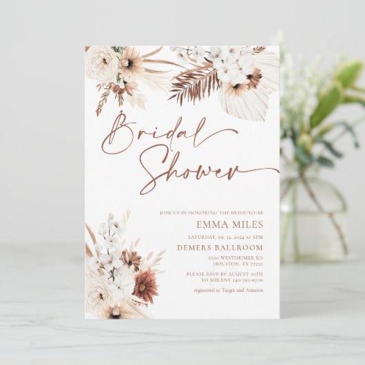 Boho Pampas Bridal Shower Kaart (Staand voorkant)