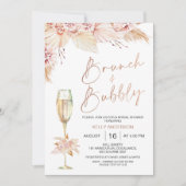 Boho Pampas Brunch Bubble Bridal Shower Invitation Kaart (Voorkant)