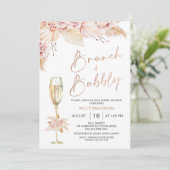 Boho Pampas Brunch Bubble Bridal Shower Invitation Kaart (Staand voorkant)