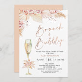Boho Pampas Brunch Bubble Bridal Shower Invitation Kaart (Voorkant / Achterkant)