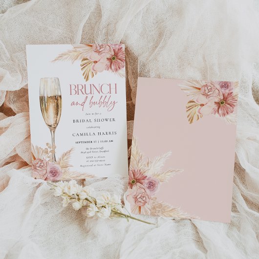 Boho Pampas Brunch Bubble Bridal Shower Invitation Kaart