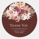 Boho Pampas Burgundy Floral Round Wedding  Ronde Sticker (Voorkant)