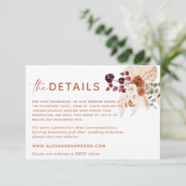 Boho Pampas Burnt Oranje Wedding Details Kaart