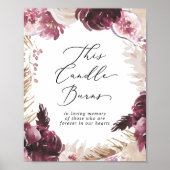 Boho Pampas Candle Burns Wedding Memorial Sign Poster (Voorkant)