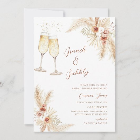 Boho Pampas Champagne Bruidsfeest Kaart (Voorkant)