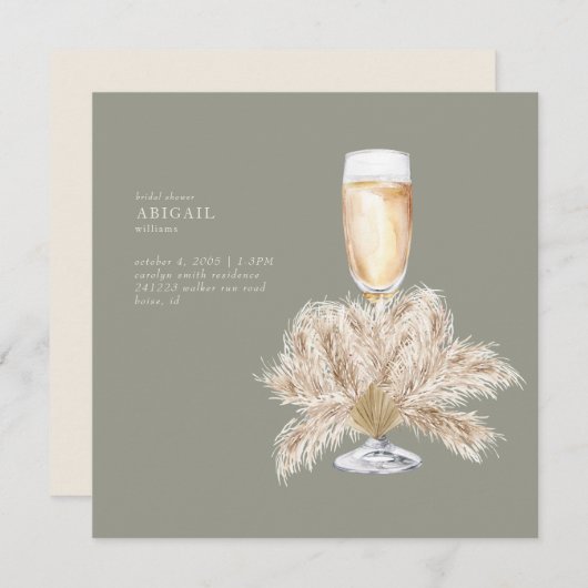 Boho Pampas Champagne Sage/Cream Square Bridal II Kaart (Voorkant / Achterkant)