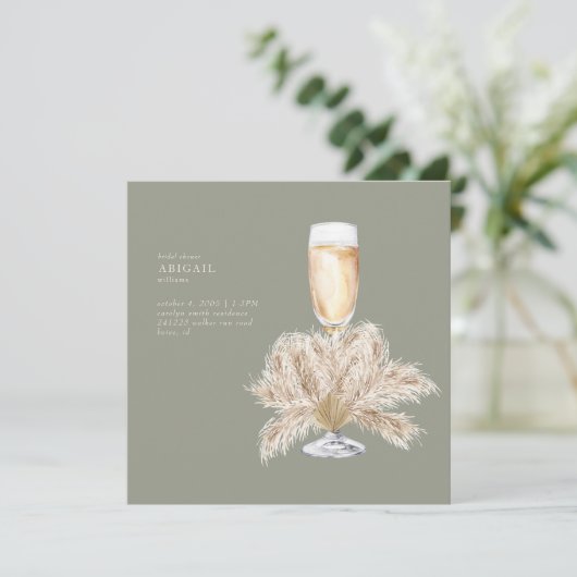 Boho Pampas Champagne Sage/Cream Square Bridal II Kaart (Staand voorkant)