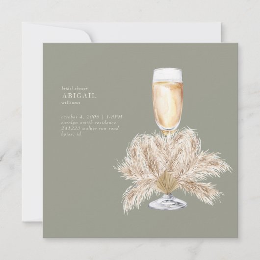 Boho Pampas Champagne Sage/Cream Square Bridal II Kaart (Voorkant)