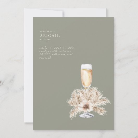 Boho Pampas Champagne Sage/Cream Vrijgezellenfeest Kaart (Voorkant)