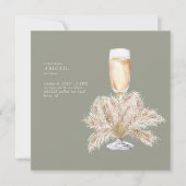Boho Pampas Champagne Salie/Crème Vierkant Bruids- Kaart (Voorkant)