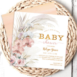 Boho Pampas Chic Baby shower Uitnodigen voor Meisj Kaart