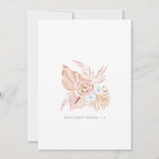 Boho Pampas Dried Floral Baby Kaart (Achterkant)