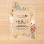 Boho Pampas Dried Palm Wedding Acryl Uitnodigingen (Voorkant)