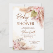 Boho pampas droog gras beige rozen baby shower kaart (Voorkant)