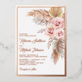Boho Pampas Dusty Pink Rose Wedding Gold Folie Uitnodiging (Voorkant)