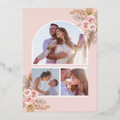 Boho Pampas Dusty Pink Rose Wedding Gold Folie Uitnodiging (Achterkant)