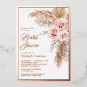 Boho Pampas Dusty Pink Vrijgezellenfeest Roos Gold Folie Uitnodiging (Voorkant)