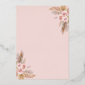 Boho Pampas Dusty Pink Vrijgezellenfeest Roos Gold Folie Uitnodiging (Achterkant)