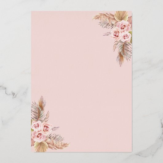 Boho Pampas Dusty Pink Vrijgezellenfeest Roos Gold Folie Uitnodiging (Achterkant)