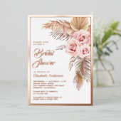 Boho Pampas Dusty Pink Vrijgezellenfeest Roos Gold Folie Uitnodiging (Staand Voorkant)