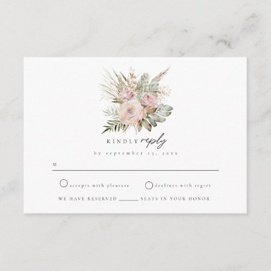 Boho Pampas Dusty Roos RSVP behuizing Kaart (Voorkant)