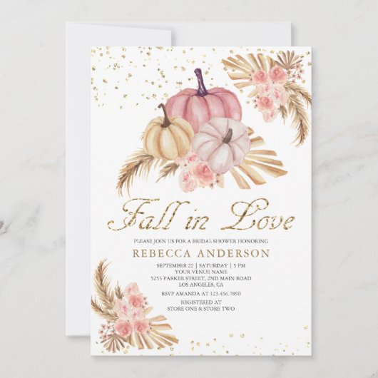 Boho Pampas Dusty Roses Pumpkin Vrijgezellenfeest Kaart (Voorkant)