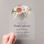 Boho Pampas Earthy Floral Terracotta Bridal Shower Acryl Uitnodigingen (Insitu (Draagbaar))