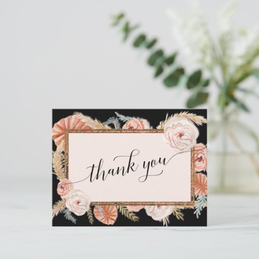 Boho Pampas Elegante Bloemen Zwart Tropische Palm Briefkaart (Staand voorkant)