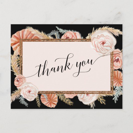 Boho Pampas Elegante Bloemen Zwart Tropische Palm Briefkaart (Voorkant)