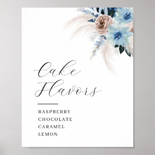 Boho pampa's en blauwe bloemencake smaken teken poster