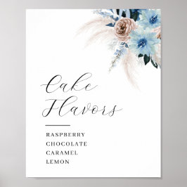 Boho pampas en blauwe bloemkoek smaken bord poster