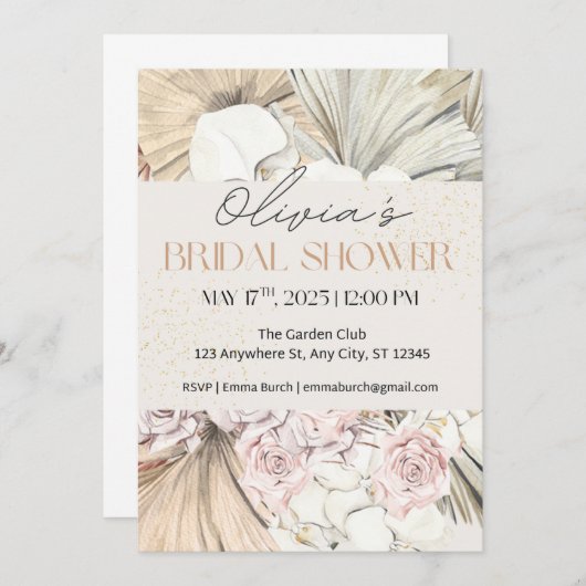 Boho Pampas en Blush Roos Vrijgezellenfeest Kaart (Voorkant / Achterkant)