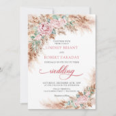 Boho pampas en blush roze rozen eucalyptus kaart (Voorkant)