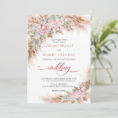 Boho pampas en blush roze rozen eucalyptus kaart (Staand voorkant)