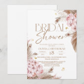 Boho Pampas en Orchideeën Bruiloftsfeest Uitnodigi Kaart (Voorkant / Achterkant)
